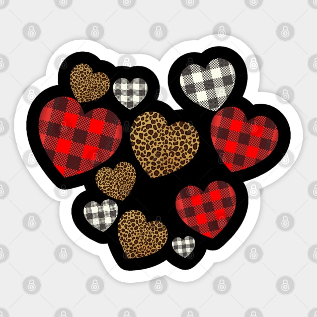 Hearts Leopard Buffalo Plaid Valentine co Sticker by hadlamcom